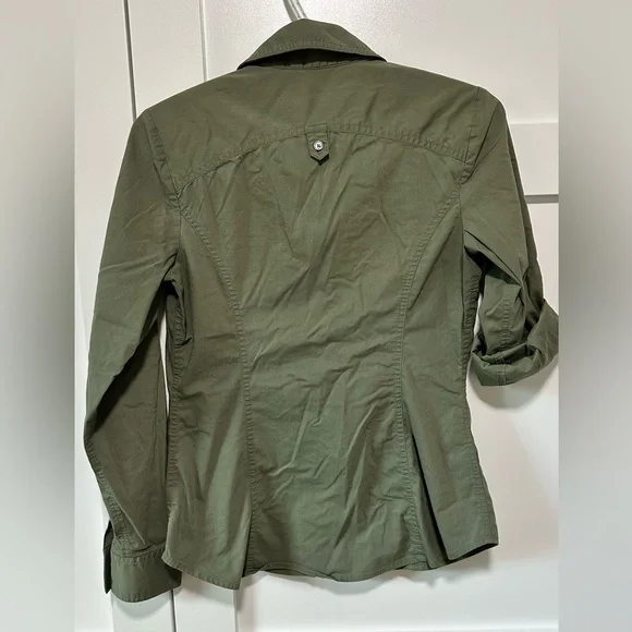 Express Design Studio Olive Green Military-Style Fitted Button Down Shirt – S - Picture 5 of 5